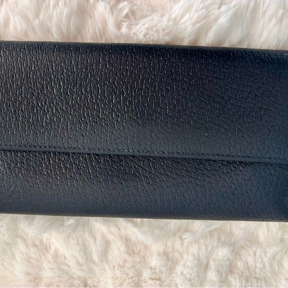 GUCCI Black Lambskin Trifold Long Wallet with Silver G Clasp Vintage - Picture 4 of 13